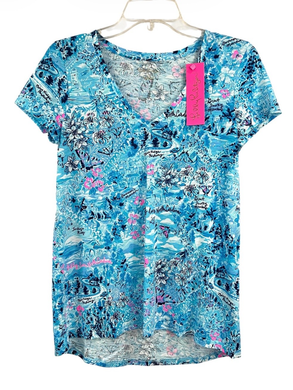 Lilly Pulitzer Etta V-Neck Tee T-shirt Blue Peri Lilly Loves North Carolina